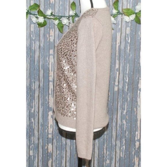 Ann Taylor Ladies Brown Snap Button Front Sequin Sweater Size M Stretch Career - Picture 6 of 9